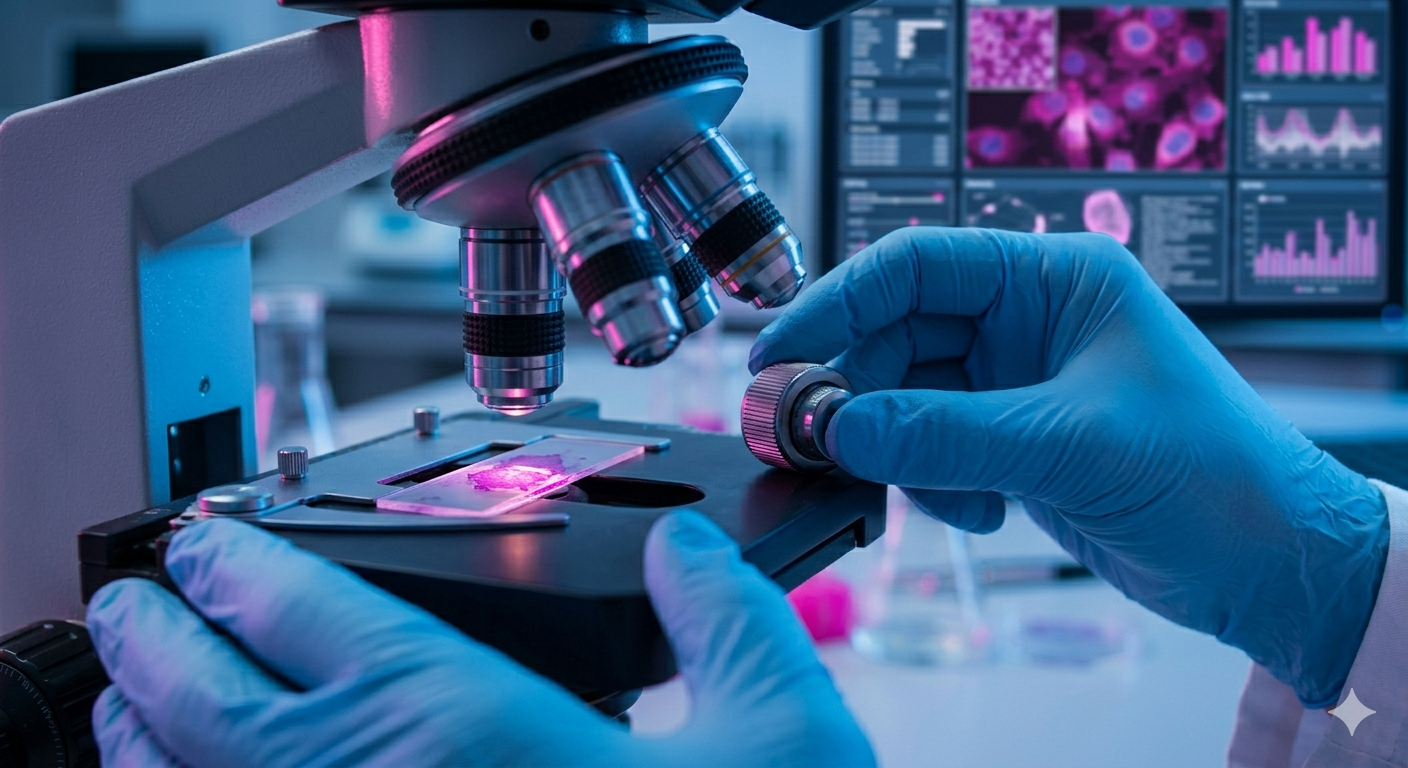 Scientist at a microscope
